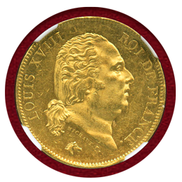 フランス 1816年L 40フラン 金貨 ルイ18世 NGC MS62