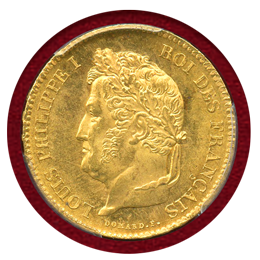 フランス 1832B 40フラン 金貨 ルイ・フィリップ1世 PCGS MS63+