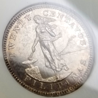 フィリピン 1904年 20センタボ 銀貨 女性立像 NGC PF62