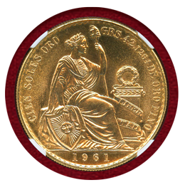 ペルー 1961年 100ソル 金貨 女神座像 NGC MS65