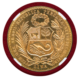 ペルー 1961年 100ソル 金貨 女神座像 NGC MS65
