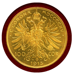 【SOLD】オーストリア 1915年 100コロナ金貨 フランツヨーゼフ1世 リストライク