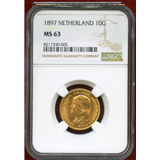 【SOLD】オランダ 1897年 10グルデン 金貨 ウィルヘルミナ幼年像 NGC MS63