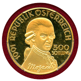 【SOLD】オーストリア 1991年 500シリング 金貨 モーツァルト PCGS PR68DCAM