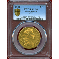 イギリス 1681年 2ギニー 金貨 チャールズ2世 PCGS AU50