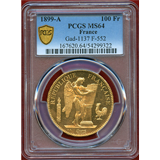 フランス 1899A 100フラン金貨 エンジェル立像 PCGS MS64