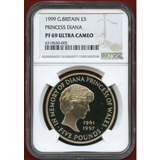 イギリス 1999年 5ポンド 銀貨 ダイアナ NGC PF69UC