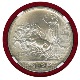 イタリア 1917R 2リレ銀貨 エマヌエレ3世 クァドリガ NGC MS63