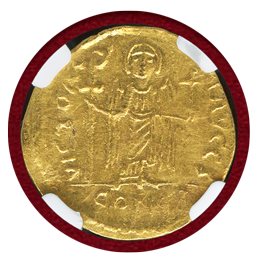 ビザンチン 582-602 ソリダス 金貨 マウリキウス・ティベリウス NGC MS