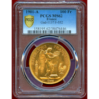 【SOLD】フランス 1901A 100フラン 金貨 エンジェル立像 PCGS MS62