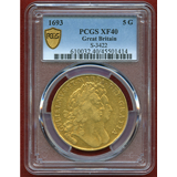 イギリス 1691年 5ギニー 金貨 ウィリアム&メアリー PCGS XF40