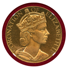 イギリス 1953年 銅メダル ギルト エリザベス2世戴冠 NGC MS65