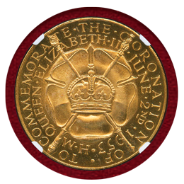 イギリス 1953年 銅メダル ギルト エリザベス2世戴冠 NGC MS65