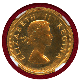 【SOLD】南アフリカ 1958年 1ポンド金貨 プルーフ エリザベス女王 NGC PF65