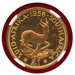 【SOLD】南アフリカ 1958年 1ポンド金貨 プルーフ エリザベス女王 NGC PF65