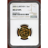 イギリス 2005年  ナイト&ドラゴン ソブリン金貨 NGC MS67DPL