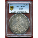 【SOLD】神聖ローマ帝国 オーストリア 1721年 ターラー 銀貨 カール6世 PCGS MS62