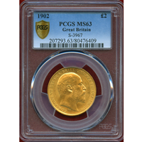 イギリス 1902年 2ポンド 金貨 エドワード7世 PCGS MS63