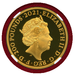 イギリス 2021年 200ポンド 金貨 エリザベス2世生誕95周年記念 NGC PF70UC ER