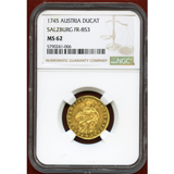 オーストリア ザルツブルク 1745年 ダカット金貨 大司教ヤコブ・エルンスト NGC MS62