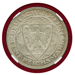 ワイマール共和国 1927A 5マルク 銀貨 ブレーマーハーフェン NGC MS65