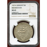 ワイマール共和国 1927A 5マルク 銀貨 ブレーマーハーフェン NGC MS65