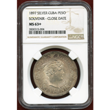 キューバ 1897年 スーベニアペソ銀貨 TypeIII NGC MS63+