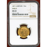 イギリス 1871年 ソブリン 金貨 ヴィクトリア ヤングヘッド シールド MS64