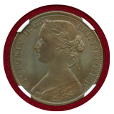 イギリス 1860年 ペニー銅貨 ヴィクトリア バンヘッド ギザ縁 Wyon刻印有 MS65RB