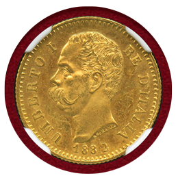 イタリア 1882/1R 20リレ 金貨 ウンベルト1世 NGC MS62