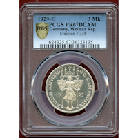 【SOLD】ドイツ ワイマール 1929E 3マルク銀貨 マイセン1000年記念 PR67DCAM