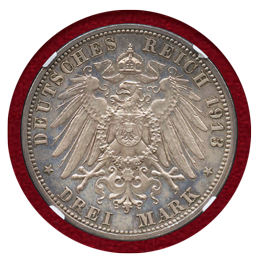 ドイツ ザクセン 1913E 3マルク 銀貨 ライプツィヒの戦い100周年 NGC PF63CAM