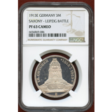ドイツ ザクセン 1913E 3マルク 銀貨 ライプツィヒの戦い100周年 NGC PF63CAM