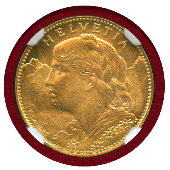 Jcc ジャパンコインキャビネット スイス 1922b 10フラン 金貨 アルプスと少女 Ngc Ms67