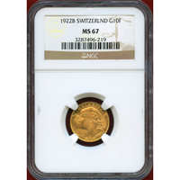 スイス 1922B 10フラン 金貨 アルプスと少女 NGC MS67