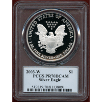 アメリカ 2003W $1 銀貨 シルバーイーグル PR70DCAM Mercantiサイン