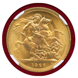 イギリス 1966年 ソブリン 金貨 エリザベス2世 NGC MS65