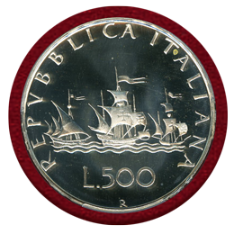 イタリア 1985R 500リレ 銀貨 コロンブスの船 PCGS PR68DCAM