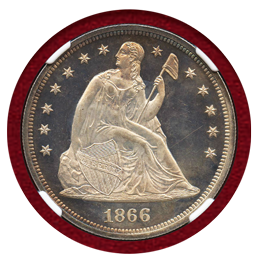 アメリカ 1866年 $1 銀貨 シーテッドリバティ NGC PF64CAMEO