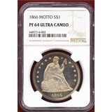 アメリカ 1866年 $1 銀貨 シーテッドリバティ NGC PF64CAMEO