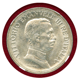 イタリア 1916R 2リレ 銀貨 エマヌエレ3世 クァドリガ NGC MS61