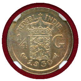 オランダ領東インド 1930年 1/4グルデン 銀貨 NGC MS63