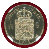 オランダ領東インド 1905年 1/10グルデン 銀貨 NGC PF62