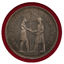 ニュージーランド 1935年 クラウン 銀貨 ワイタンギ条約 PCGS PR65