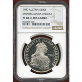 オーストリア 1980年 500シリング銀貨 マリア・テレジア 没後200年 NGC PF68UC
