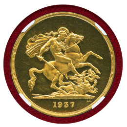 イギリス 1937年 5ポンド プルーフ 金貨 ジョージ6世 NGC PF62UC