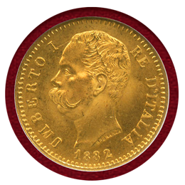 イタリア 1882年 20リレ 金貨 ウンベルト1世 NGC MS66