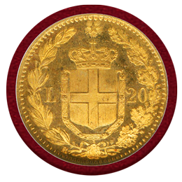 イタリア 1882年 20リレ 金貨 ウンベルト1世 NGC MS66