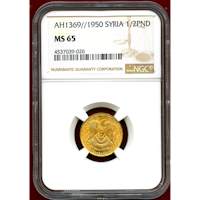【SOLD】シリア AH1369//1950 1/2ポンド 金貨  NGC MS65