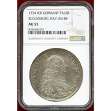 ドイツ レーゲンスブルク 1754 ICB ターラー銀貨 都市景観 NGC AU55